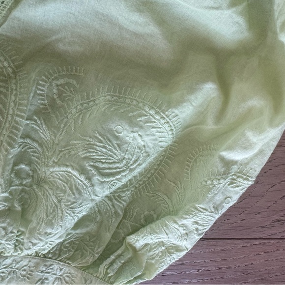 Ulla Johnson - Lime Green Embroidered Puff Sleeve Blouse W/ Mesh Trim Sz 10 - Picture 6 of 6
